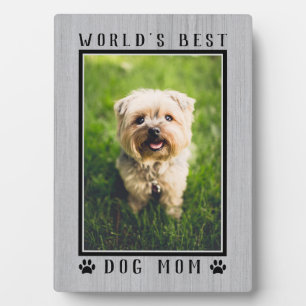 Rustic World's Best Dog Mom Paw Prints Pet Photo Plaque