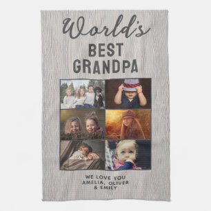 Rustic World's Best Grandpa Wood Custom 6 Photo  Kitchen Towel