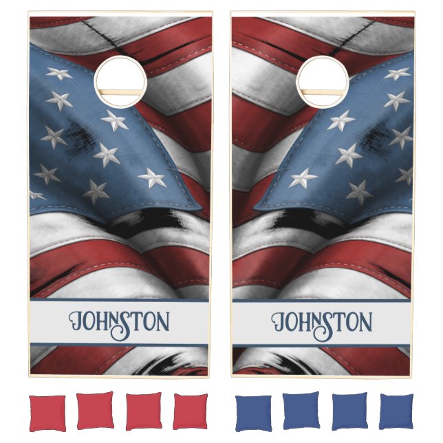 Rustic Worn American Flag Cornhole Set (Set)