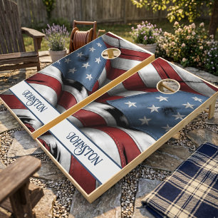 Rustic Worn American Flag Cornhole Set