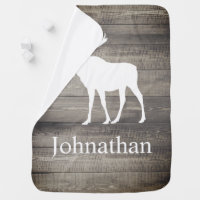 Rustic Worn Barn Wood Planks White Moose & Name Baby Blanket