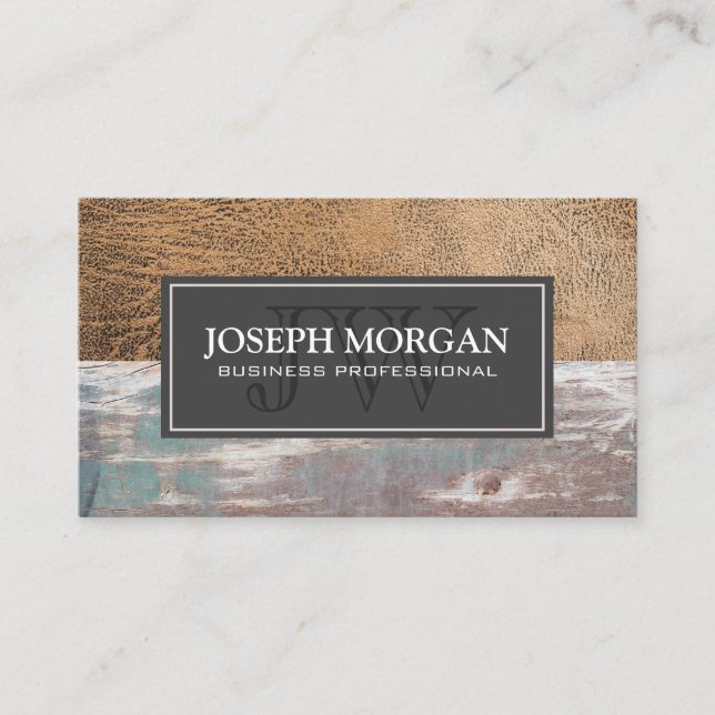 Rustic Worn Wood | Old Brown Leather Appointment Card (Front)