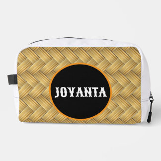 Rustic Woven Bamboo Pattern Custom Name Dopp Kit