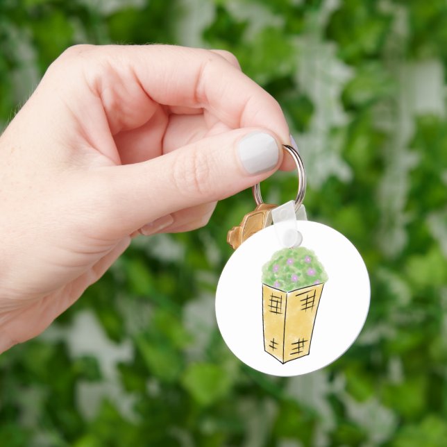 Rustic Woven Basket Flower Pot Gift Keychain (Hand)