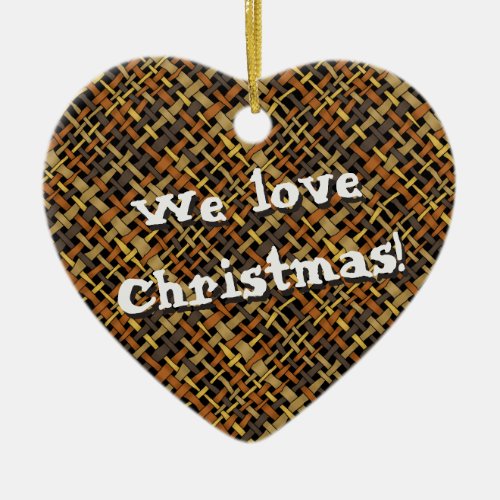Rustic Woven Graphical Natural Burlap any Text Ceramic Ornament