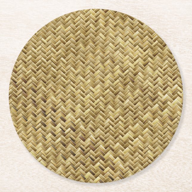 Rustic Woven Straw Texture  Round Paper Coaster (Front)