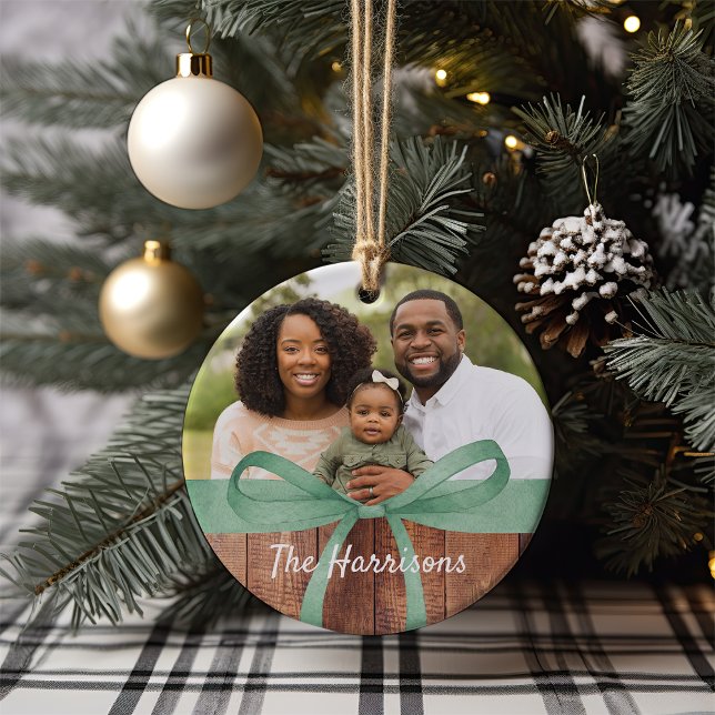 Rustic Wrap | Photo Christmas Ceramic Ornament (Creator Uploaded)
