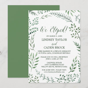 Rustic Wreath and Green Leaves Elopement Reception Invitation