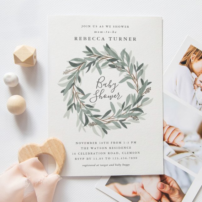 Rustic wreath baby shower invitation (Creator Uploaded)