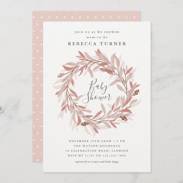 Rustic wreath baby shower invitation (Front/Back)