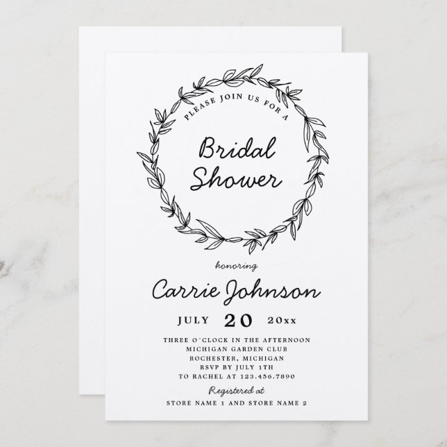 Rustic wreath bridal shower invitation (Front/Back)