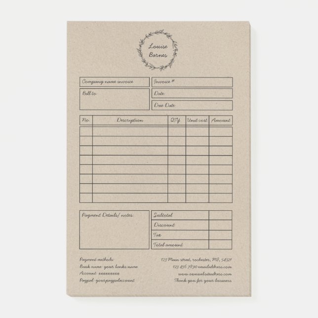 rustic wreath brown paper post-it notes (Front)