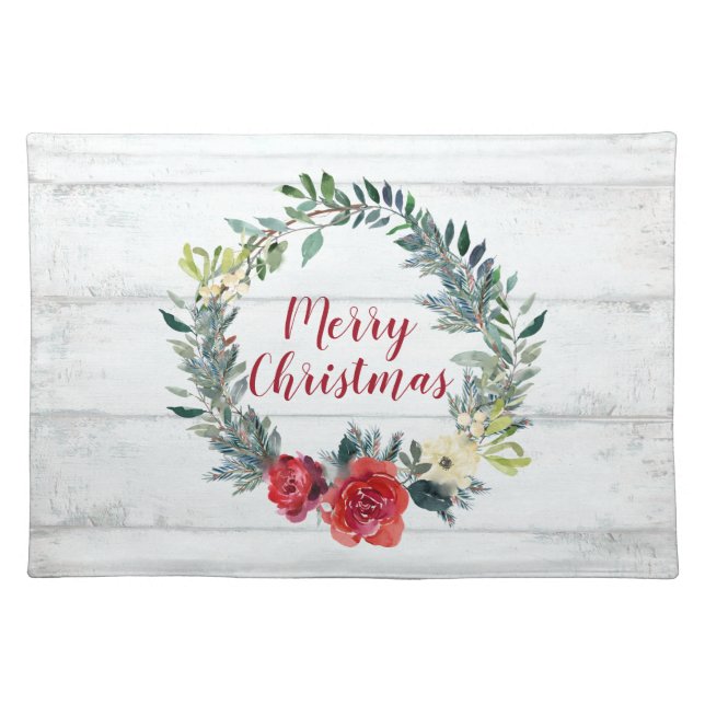 Rustic Wreath Christmas Cloth Placemat (Front)