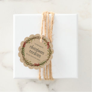 Rustic Wreath Christmas Cookies Kraft Paper Favor Tags