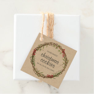 Rustic Wreath Christmas Cookies Kraft Paper Favor Tags