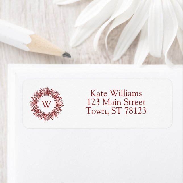 Rustic Wreath Christmas Monogram Address Label (Insitu)