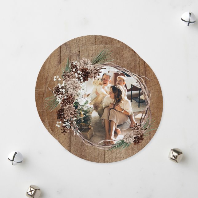  Rustic Wreath Christmas Photo Personalized Holiday Card (Front/Back In Situ)