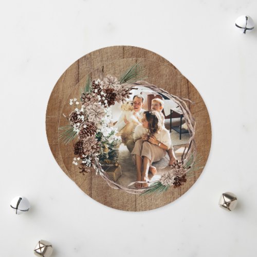  Rustic Wreath Christmas Photo Personalized Holiday Card