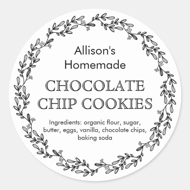 Rustic Wreath Cookie Baker Food Product Label (Front)