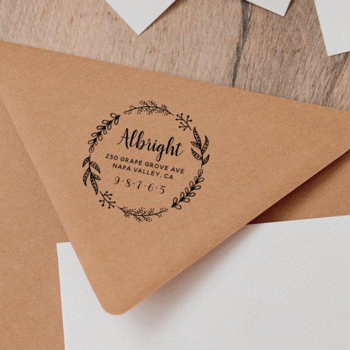 Rustic Wreath Cute Script Name Return Address Self_inking Stamp