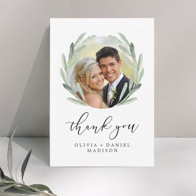Rustic Wreath Elegant Wedding Thank You Photo Card (Creator Uploaded)