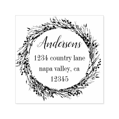 Rustic Wreath | Family Name Return Address Self-inking Stamp Rustic Wreath Family Name Return Address Self_inking Stamp