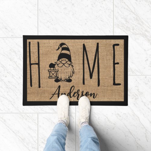 Rustic Wreath Faux Burlap Home Family Name Gnome Doormat