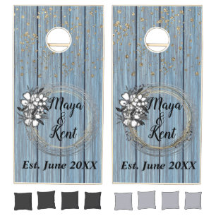 Rustic Wreath Floral Glitter Wedding Cornhole Set