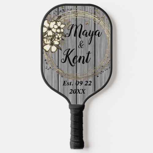 Rustic Wreath Floral Glitter Wedding    Pickleball Paddle