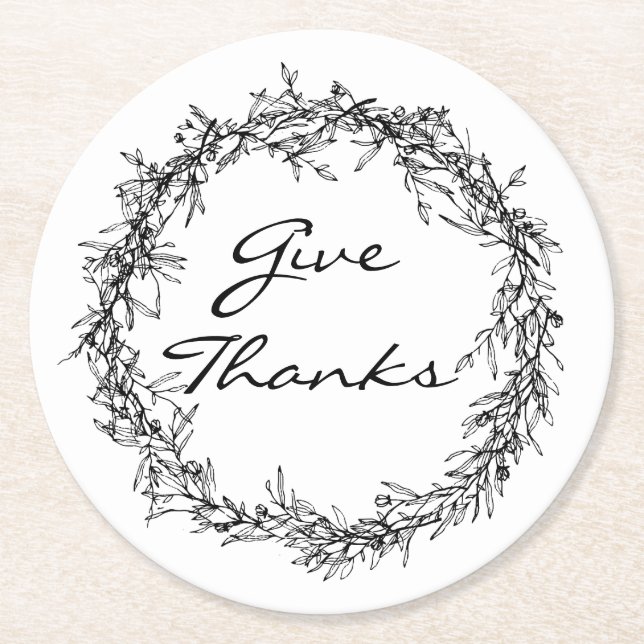 Rustic Wreath Give Thanks Thanksgiving Coasters (Front)