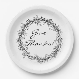 Rustic Wreath Give Thanks Thanksgiving Paper Plate
