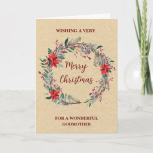 Rustic Wreath Godmother Merry Christmas Card
