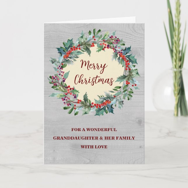 Rustic Wreath Granddaughter & Family Christmas Card (Front)
