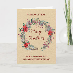 Rustic Wreath Granddaughter In Law Merry Christmas Card