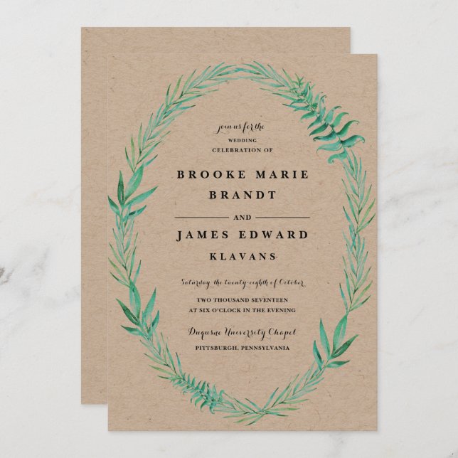 Rustic Wreath Greenery Wedding Invitation (Front/Back)