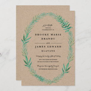 Rustic Wreath Greenery Wedding Invitation