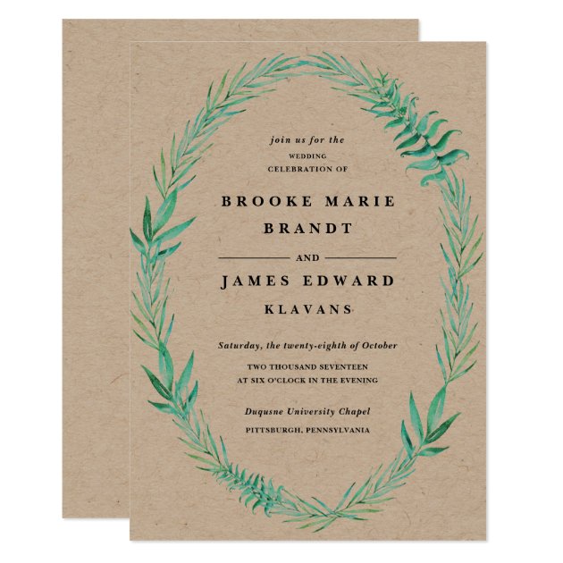 Rustic Wreath Greenery Wedding Invitation
