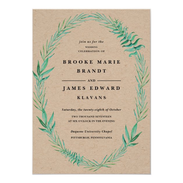 Rustic Wreath Greenery Wedding Invitation