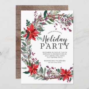 Rustic Wreath Holiday Party Invitation