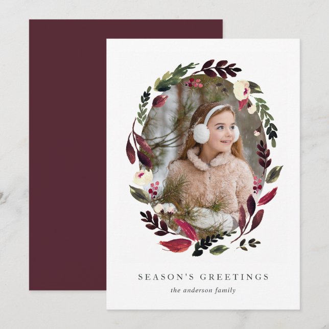 Rustic Wreath Holiday Photo Card (Front/Back)