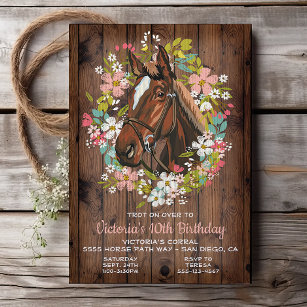 Rustic Wreath Horse Birthday Party Invitation