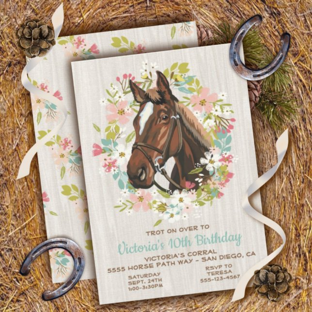 Rustic Wreath Horse Birthday Party Invitation