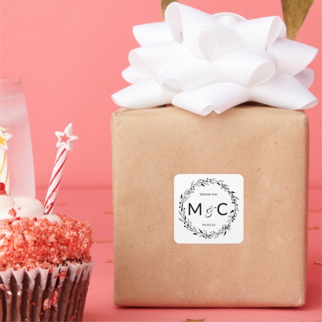 Rustic Wreath Initials Favor Label (Party)