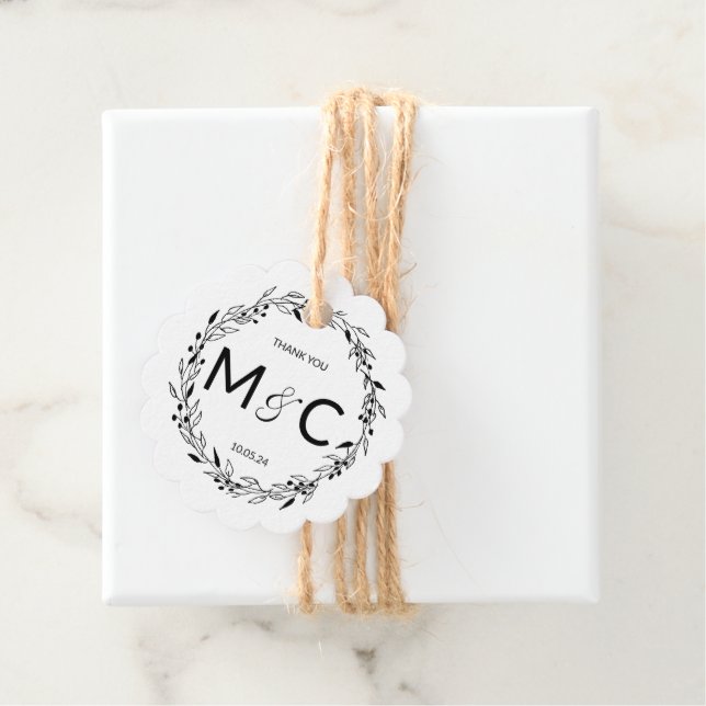 Rustic Wreath Initials Favor Tags (In Situ)