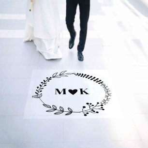 Rustic Wreath Initials Personalized Floor Decals