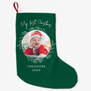 Rustic Wreath Leaf My first Christmas Baby Photo Small Christmas Stocking