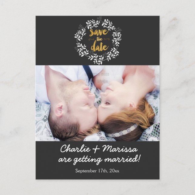 Rustic Wreath Leaf SAVE THE DATE Photo Postcard (Front)