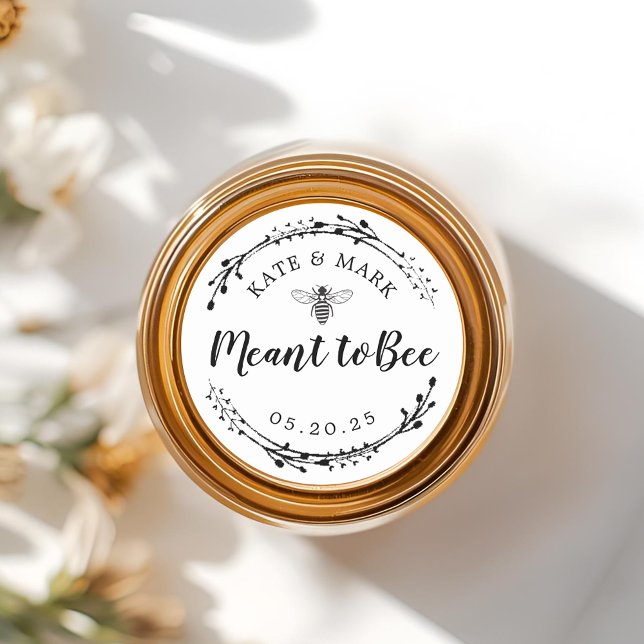 Rustic Wreath Meant to Bee Honey Jar Wedding Favor Classic Round Sticker (Creator Uploaded)