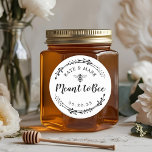 Rustic Wreath Meant to Bee Wedding Favor Classic Round Sticker<br><div class="desc">Custom-designed round wedding favor labels/stickers featuring elegant black and white hand-drawn honey bee and rustic botanical wreath. Personalize with bride and groom's names and wedding date. Perfect for adding a touch of style to honey wedding favor/gift packagings,  save the date envelopes,  and more!</div>