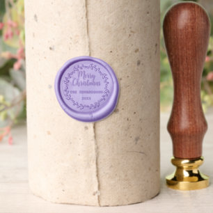 Rustic wreath Merry Christmas family name Wax Seal Stamp